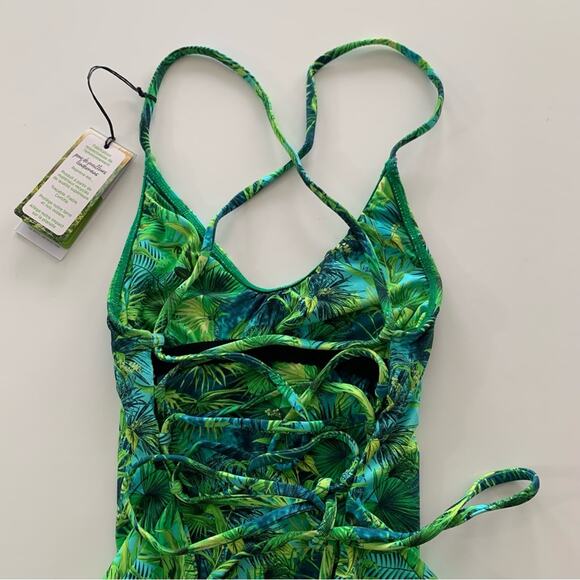 VDM Revolve Savannah Tropical Green One Piece Swimsuit Lace Up Back Bathing Suit - Picture 9 of 11